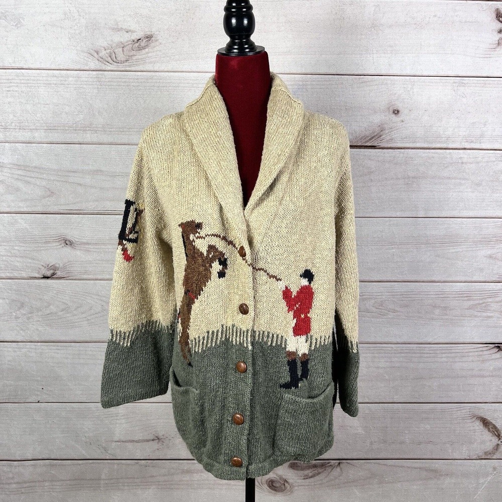Ralph Lauren Linen Blend Equestrian Knit Cardigan Sweater